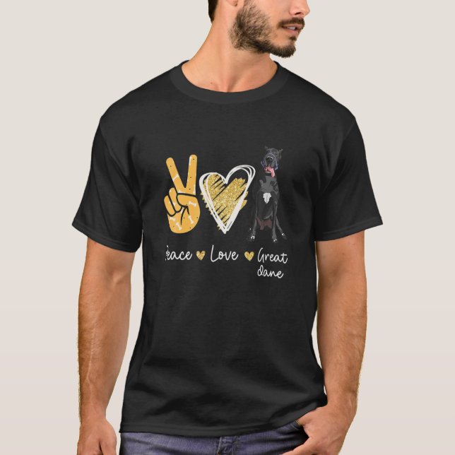 Peace Liebe Great Dane Dovers Lovers T-Shirt (Vorderseite)
