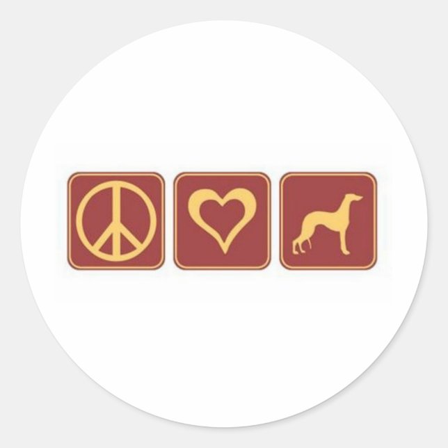 Peace Liebe Greyhound Runder Aufkleber (Vorderseite)