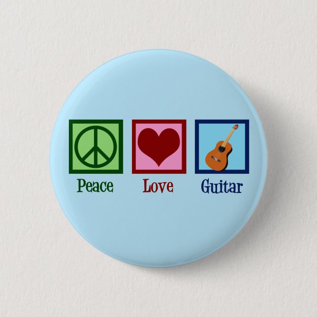 Peace Liebe Guitar Niedlich Blue Gitarrist Button (Vorderseite)