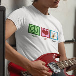Peace Liebe Guitar T-Shirt<br><div class="desc">Ein Friedenszeichen, ein Herz und ein Gitarrendesign sind ein großartiges Geschenk für jemanden in einer Band.</div>