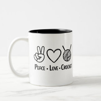 Peace Liebe Häkeln  Zweifarbige Tasse