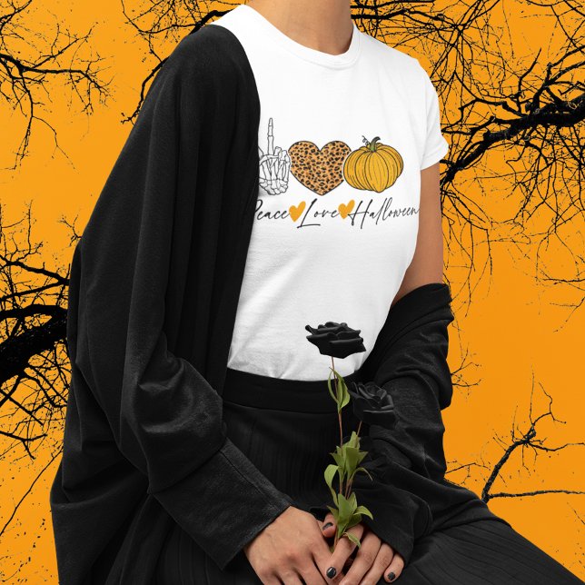 Peace Liebe Halloween T-Shirt (Love Halloween? Spread the love with this cute Peace, Love, Halloween tee.)