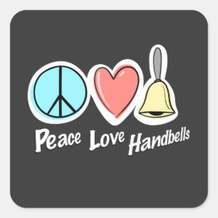 Peace Liebe Handbells Design für Ringer Quadratischer Aufkleber
