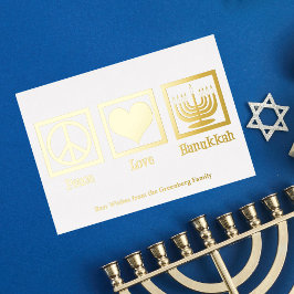 Peace Liebe Hanukkah Custom Elegante Folien Feiertagskarte