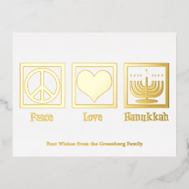 Peace Liebe Hanukkah Custom Elegante Folien Feiertagspostkarte