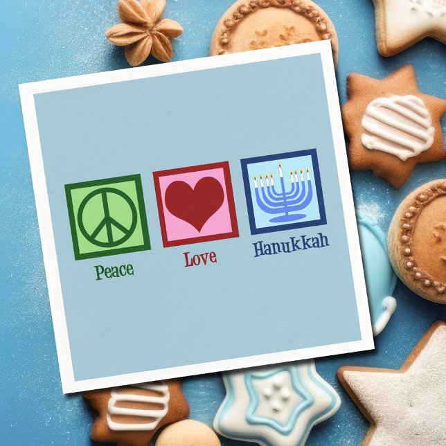 Peace Liebe Hanukkah Menorah Niedliches blaues Par Serviette (Von Creator hochgeladen)