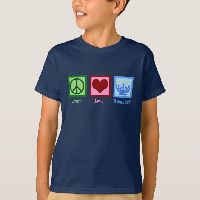Peace Liebe Hanukkah Niedlich Blue Kids T-Shirt (Vorderseite)