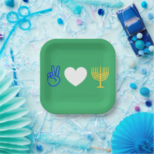 Peace Liebe & Hanukkah Paper Plate Pappteller