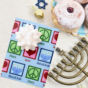 Peace Liebe Hanukkah Pattern Light Blue Chanukah Geschenkpapier Set