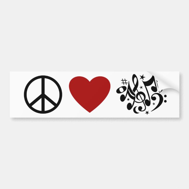 Peace Liebe Harmony Red Heart Black Musical Notes Autoaufkleber (Vorne)