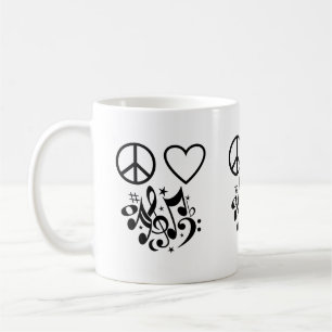 Peace Liebe Harmony Red Heart Black Musical Notes Kaffeetasse