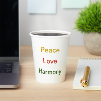 Peace Liebe Harmony Rot-Grün-Goldpapier-Becher Pappbecher