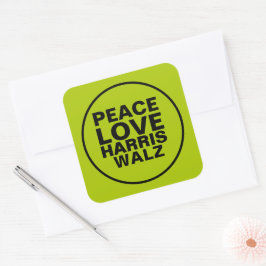 PEACE LIEBE HARRIS WALZ Neon Green Quadratischer Aufkleber