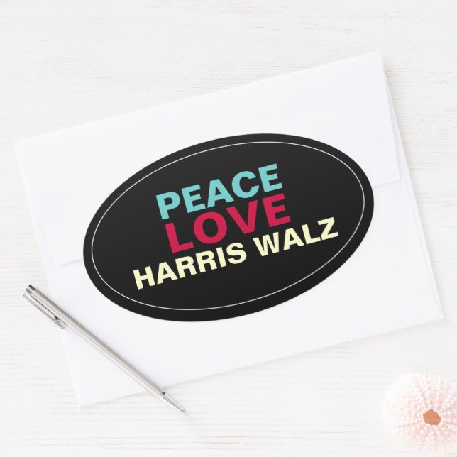 PEACE LIEBE HARRIS WALZ Oval Aufkleber (Umschlag)