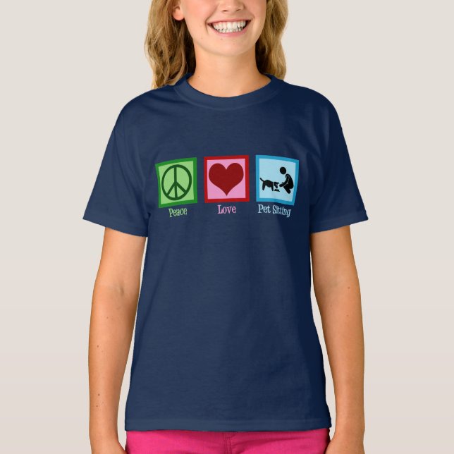 Peace Liebe Haustier Sitzender Hundewanderdienst T-Shirt (Vorderseite)