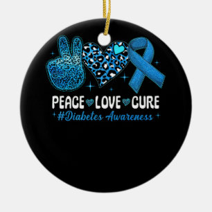 Peace Liebe Heart Cure Gray Blue Ribbon Diabetes A Keramik Ornament