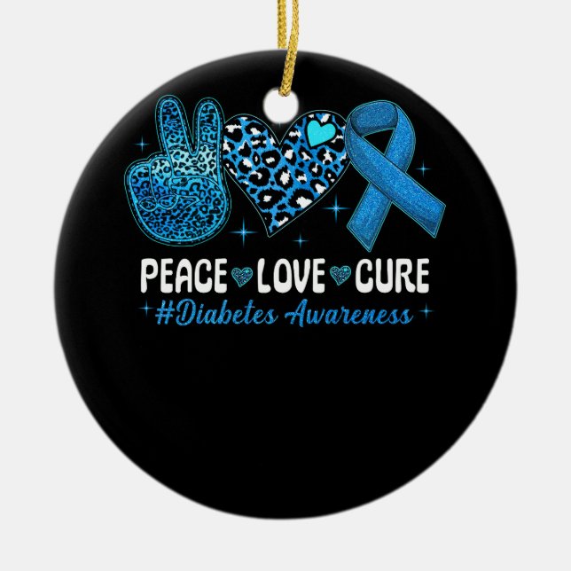 Peace Liebe Heart Cure Gray Blue Ribbon Diabetes A Keramik Ornament (Vorne)