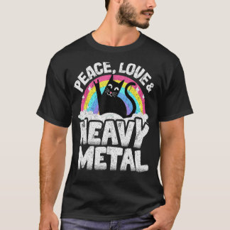 Peace Liebe & Heavy Metal Cat Kids Punk Band Metal T-Shirt