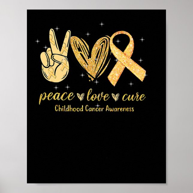 Peace Liebe heilen Kinderkrebs-Bewusstsein Gold Ri Poster (Vorne)