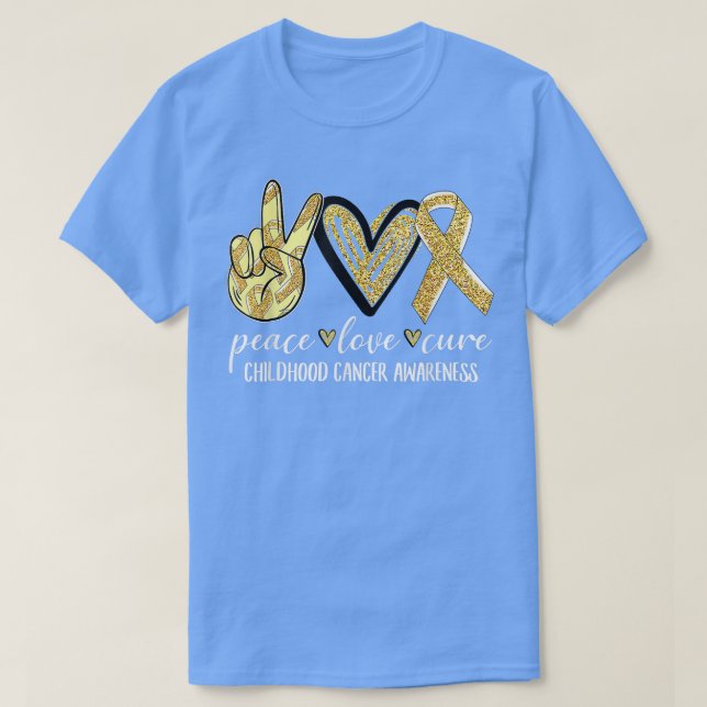 Peace Liebe heilen Kinderkrebs-Bewusstsein Gold Ri T-Shirt (Design vorne)