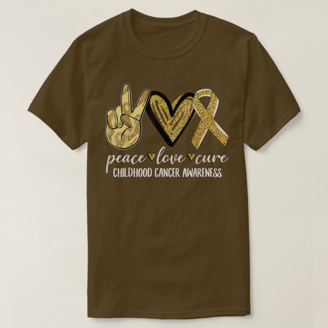 Peace Liebe heilen Kinderkrebs-Bewusstsein Gold Ri T-Shirt (Design vorne)