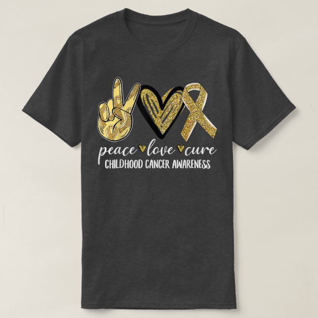 Peace Liebe heilen Kinderkrebs-Bewusstsein Gold Ri T-Shirt (Design vorne)
