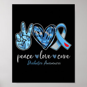 Peace Liebe Heilung Blue Ribbon Diabetes Bewusstse Poster