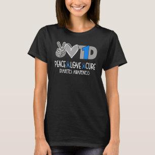Peace Liebe Heilung Blue Ribbon Diabetes Bewusstse T-Shirt