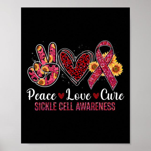 Peace Liebe Heilung Burgunder Ribbon Sickle Cell A Poster (Vorne)