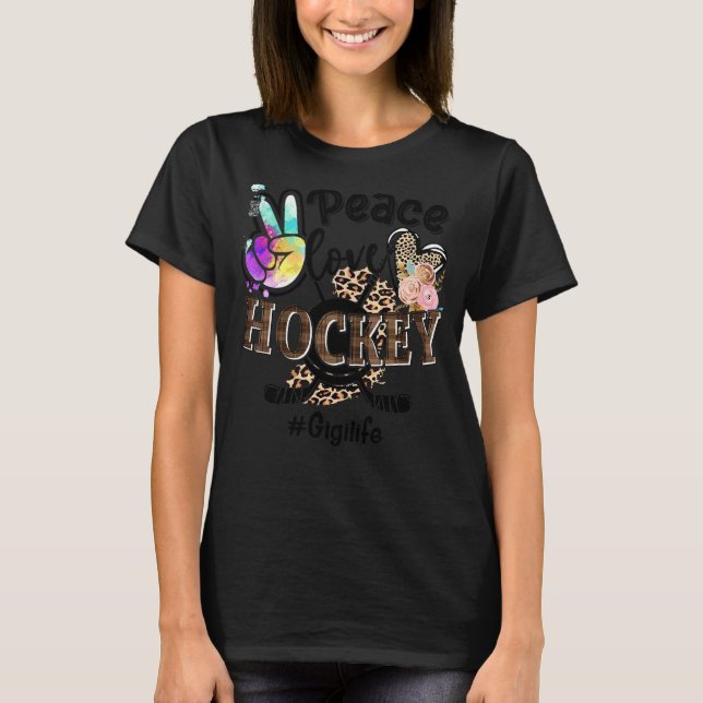 Peace Liebe Hockey Gigi Life Mama Oma Leopard T-Shirt (Vorderseite)