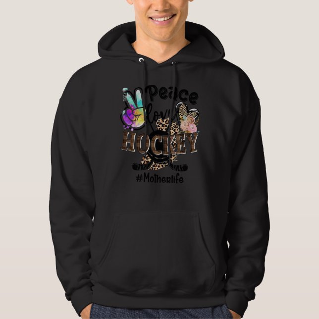 Peace Liebe Hockey Mother Life Mama Oma Leopard Hoodie (Vorderseite)
