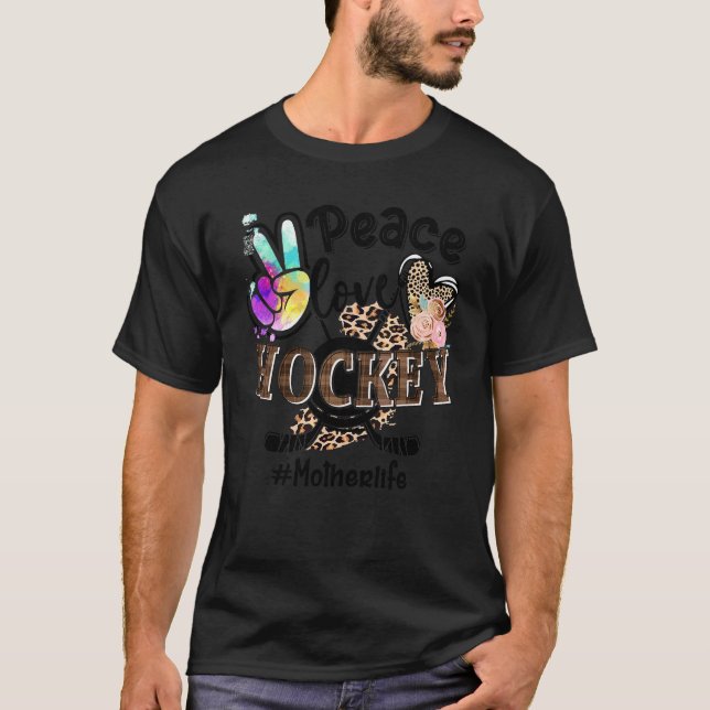 Peace Liebe Hockey Mother Life Mama Oma Leopard T-Shirt (Vorderseite)