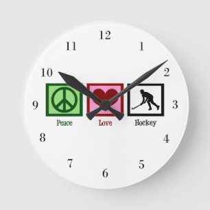 Peace Liebe Hockey Runde Wanduhr