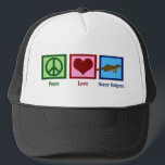 Peace Liebe Honey Badgers Truckerkappe<br><div class="desc">Ein Friedensschild,  ein Herz und ein Honigbein.</div>