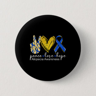 Peace Liebe Hope Alopecia Awareness Blue Ribbon Button