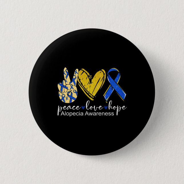 Peace Liebe Hope Alopecia Awareness Blue Ribbon Button (Vorderseite)
