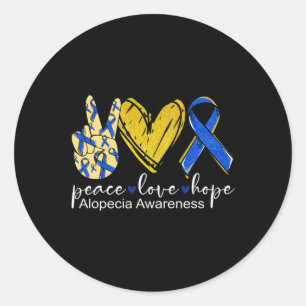 Peace Liebe Hope Alopecia Awareness Blue Ribbon Runder Aufkleber