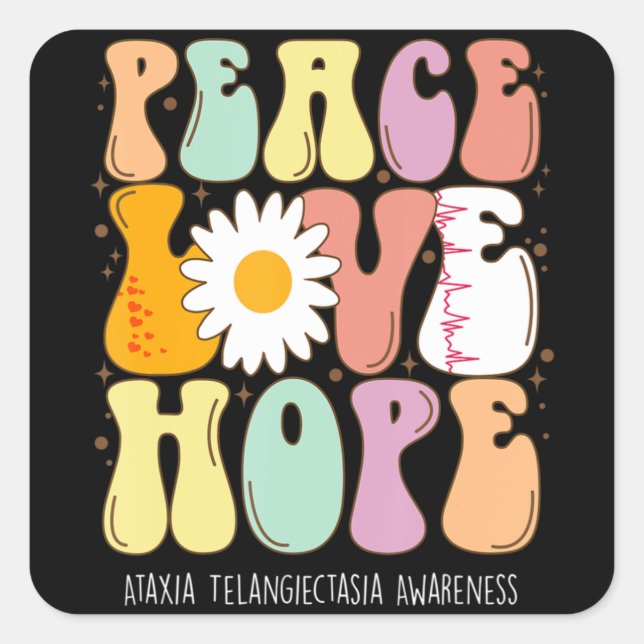 Peace Liebe Hope Ataxia Telangiectasia Awareness G Quadratischer Aufkleber (Vorderseite)