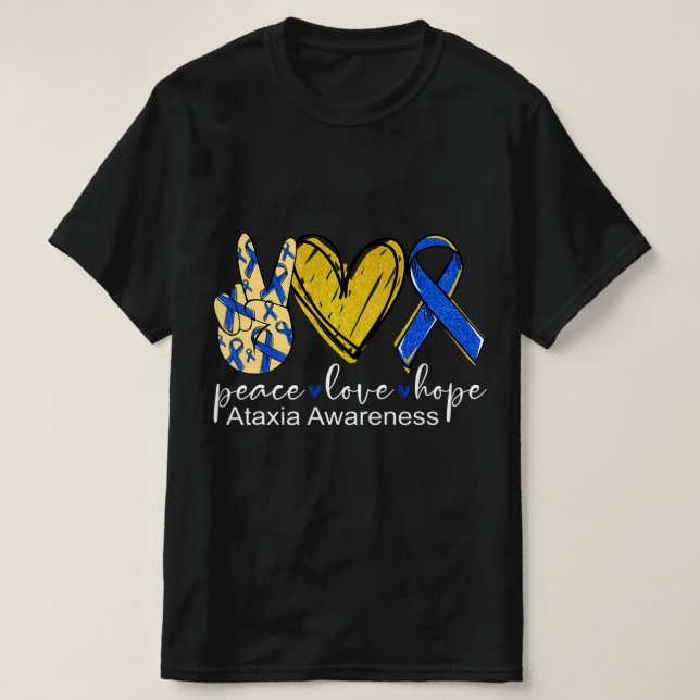 Peace Liebe Hope Ataxixie Awareness Shirt Blue Rib (Design vorne)