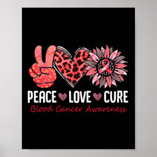 Peace Liebe Hope Blood Cancer Awareness Red Ribbon Poster