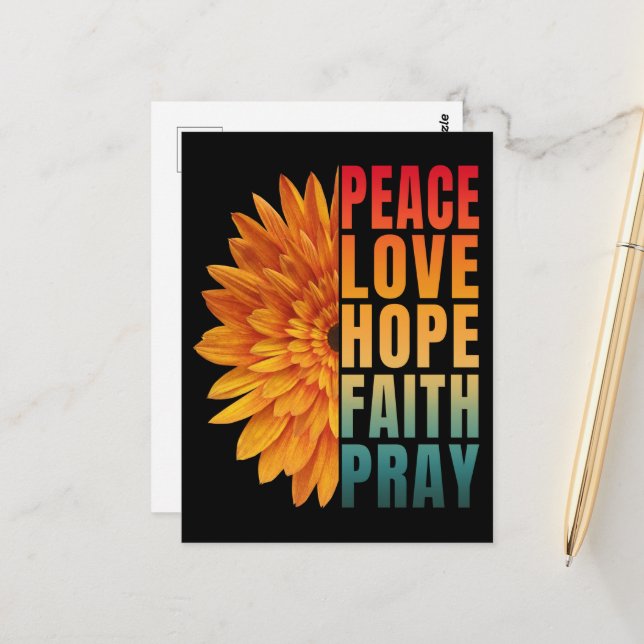 Peace Liebe Hope Faith Pray Postkarte (Vorderseite/Rückseite Beispiel)