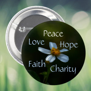 Peace Liebe Hope Faith Wohltätigkeit Daisy Floral Button