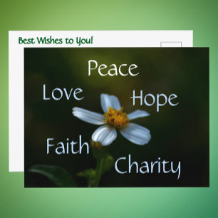 Peace Liebe Hope Faith Wohltätigkeit Daisy Floral Postkarte