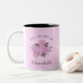 Peace Liebe Hope Freude hinzufügen Ihren Namen Pin Zweifarbige Tasse