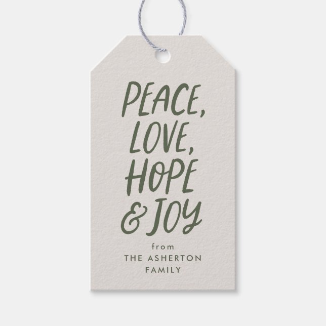 Peace Liebe hope joy green Christmas type Geschenkanhänger (Vorderseite)
