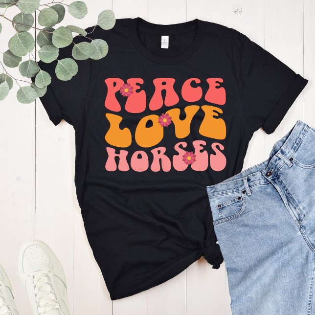 Peace Liebe Horses Groovy Retro T-Shirt (Peace Love Horses T-shirt retro groovy Style)
