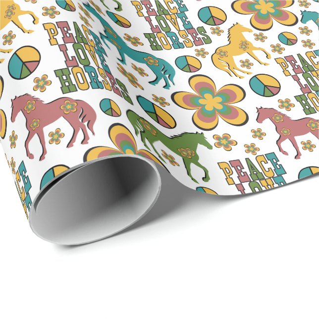 Peace Liebe Horses Wrapping Paper Geschenkpapier (Rolleneckpunkt)