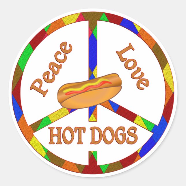 Peace Liebe Hot Dogs Runder Aufkleber (Vorderseite)