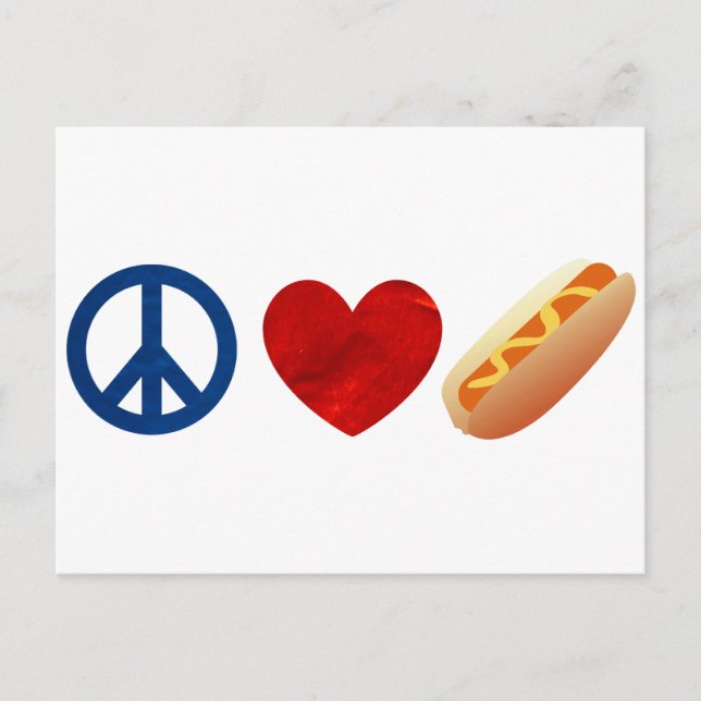 Peace Liebe Hotdog Postkarte (Vorderseite)
