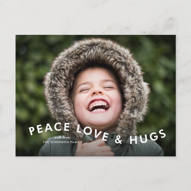Peace Liebe Hugs Curvy Foto Feiertagspostkarte (Vorderseite)